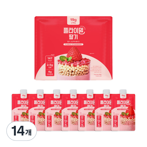 플라이밀 단백질 쉐이크 딸기맛 파우치, 14개, 45g