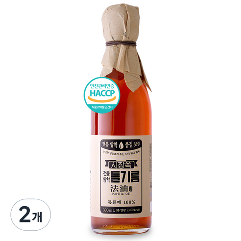 시장쏙 전통압착 들기름, 300ml, 2개