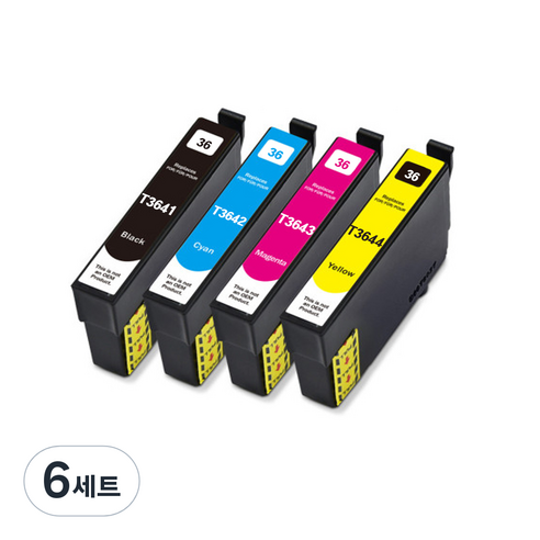 T364 (세트판매) T3641-4 XP245 T364100 T34200 엡손 비정품잉크, 1세트 검정+파랑+빨강+노랑(4개묶음)할인가, 6세트