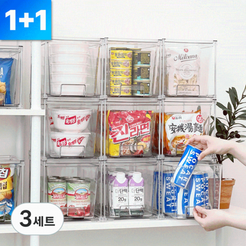 [KC인증] 데미무드 투명 커넥트 적층식 팬트리 정리함, 투명색, 3세트