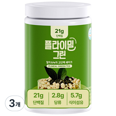 플라이밀 단백질 쉐이크 대용량 그린 녹차맛, 630g, 3개