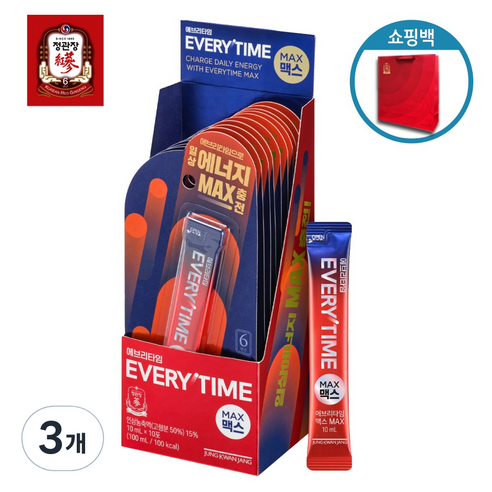 에브리타임 정관장 맥스 10p, 100ml, 3개