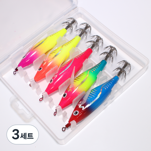 MZT 3D 미니 리플렉스 에기 5종 세트 수평 쭈꾸미 갑오징어 문어 한치, 3세트, 유광 레드블루컬러[5개입], 5.9g