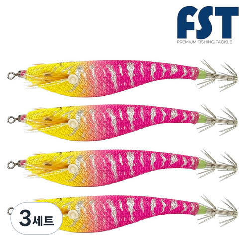 피싱템 한치 삼봉에기 갑오징어에기 FST 블랙타이거스퀴드트랩 ver.2, 3세트, 9g, (05) 옐로핑크형광