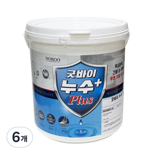 노루 침투형 투명 방수재 굿바이 누수 플러스 실내 실외벽면 타일위 셀프방수시공, 6개, 4L