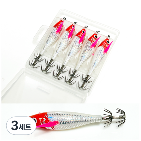 MZT 3D 미니 리플렉스 에기 5종 세트 수평 쭈꾸미 갑오징어 문어 한치, 3세트, 고추장 컬러(5개입), 5.9g