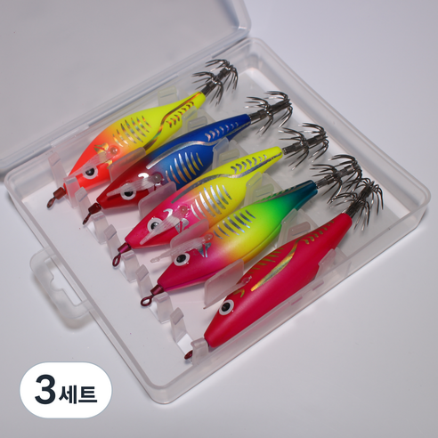 MZT 3D 미니 리플렉스 에기 5종 세트 수평 쭈꾸미 갑오징어 문어 한치, 3세트, 무광 레드블루컬러[5개입], 5.9g
