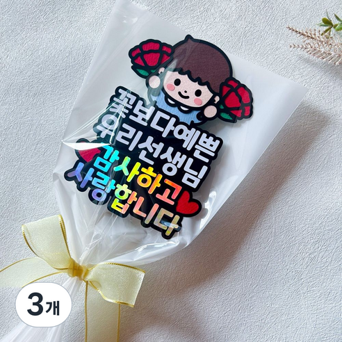 스승의날 토퍼 한송이 꽃다발 선생님 선물, 남아, 3개