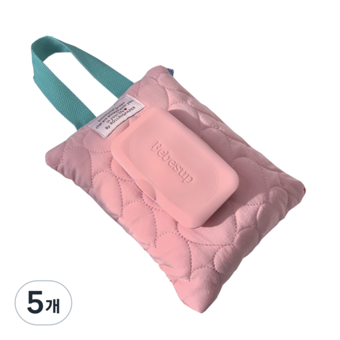 롤링페이퍼 러블리 물티슈 가방 케이스 누빔 티슈보관 패브릭 커버, 5개, 베이비 핑크