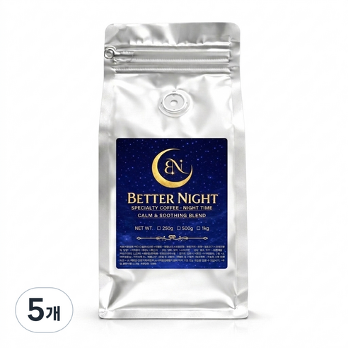베럴나잇 딥초코 다크블렌드 커피원두, 5개, 250g, 홀빈(분쇄안함)