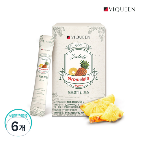 바이퀸 1921살루트 브로멜라인 효소 파인애플 효소, 6개, 90g