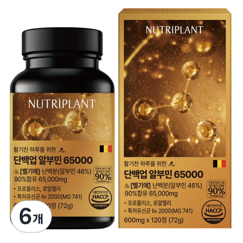 뉴트리플랜트 특허받은 단백업 알부민 초고함량 65000 난백분 영양 100% 식약청 인증 추천, 6개, 120정