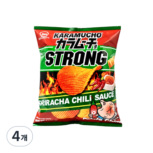 코이케야 카라무쵸 스트롱 스리라차 칠리소스 감자칩 일본 매운맛 과자, 54g, 4개