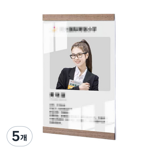 킨솔 A4 아크릴 꽂이 부착형 게시판 세로형 무타공 자석 POP, 5개, 우드