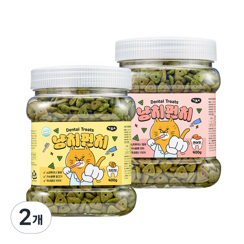 고지식 냥치펀치 고양이 구강관리 이빨과자 대용량 덴탈트릿 간식, 2개, 400g, 2종 혼합(연어/치킨)