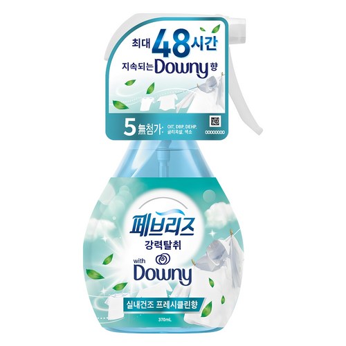 페브리즈 섬유탈취제 다우니 실내건조 프레시클린향 본품, 370ml, 1개