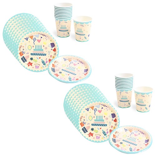 생일 파티접시 18cm 20p + 컵 20p 아이콘 세트, 1세트