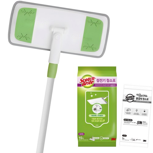스카치브라이트 이지 클린 막대걸레 표준형 + 정전기 청소포 10매, 1세트, 막대걸레 26 x 11.5 cm, 청소포 28 x 21 cm