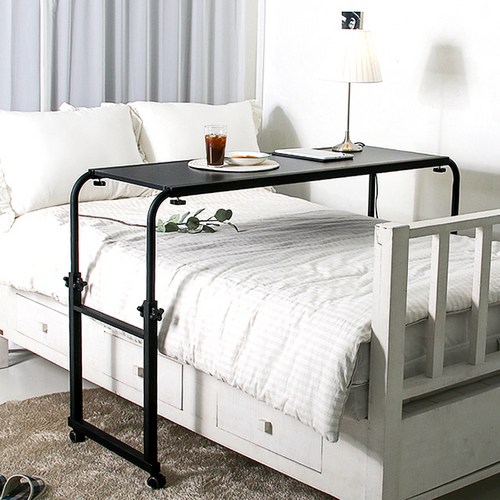 바네스데코 랩탑 철제 사이드 테이블, 블랙, 136 x 52 x 66~106.5 cm