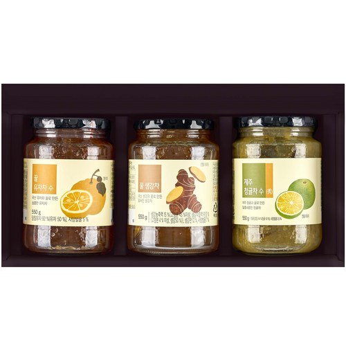 ORGA 액상차 3종 혼합 선물 세트, 1세트, 꿀 생강차 550g + 꿀 유자차 550g + 청귤차 550g - 차 선물세트 추천