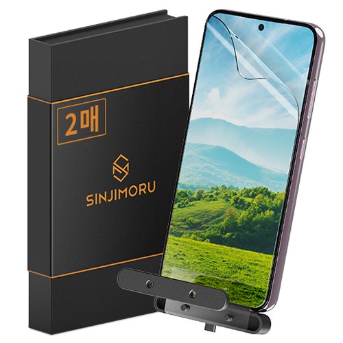 신지모루 쉬운부착 PET 풀커버 복원 휴대폰 액정보호필름 2p 세트, 1세트