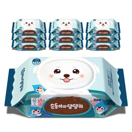반려동물 순둥이와 댕댕이 중성 물티슈 캡형, 80개입, 10개