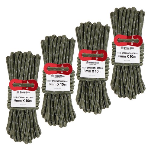 브리즈문 더 두꺼운 캠핑 고강도 PE 반사 텐트 타프 스트링 4p, 올리브 그린