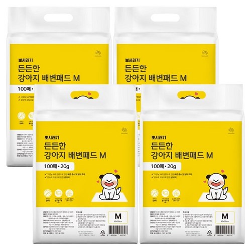 뽀시래기 강아지 든든한 배변패드, 100개입, 4개