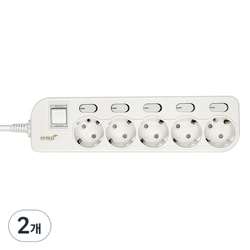 번개표 절전형 뉴개별스위치 멀티탭 5구, 1.5m, 2개
