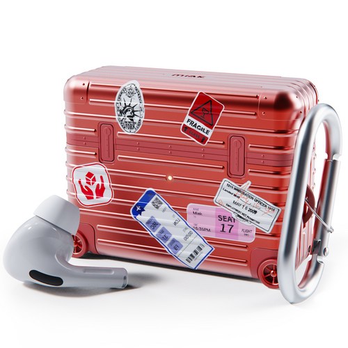 미아크 에어팟 캐리어 케이스 + 스티커 3종 세트, 에어팟프로1/2세대, 레드, 1개