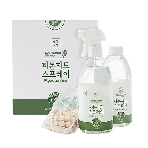 생활공식 편백나무잎 피톤치드 스프레이 500ml + 리필 500ml + 편백칩 세트,