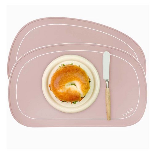 웰라이브 에클랏 실리콘 식탁 테이블매트, 2개, 460 x 280 x 1 mm, 베이비핑크