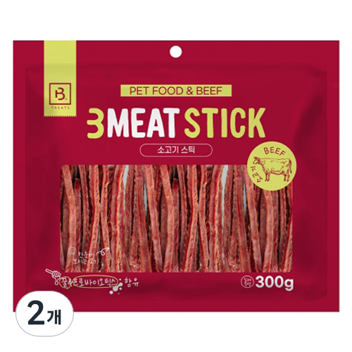 브리더랩 반려동물 3미트 건강한 육포스틱, 소고기, 300g, 2개
