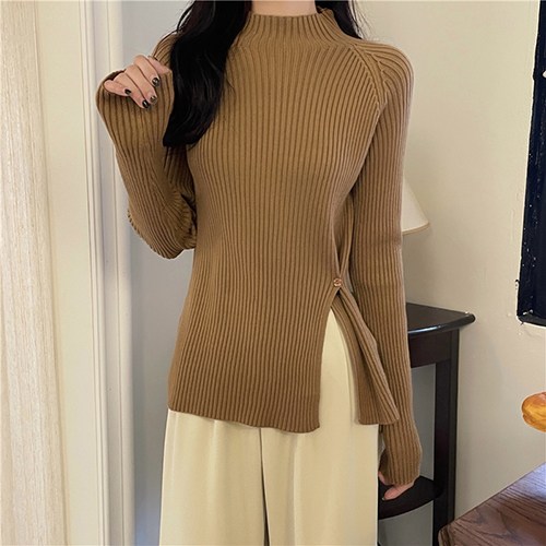 레몬소울 여성용 아르펜 사이드 트임 반폴라 니트 티셔츠