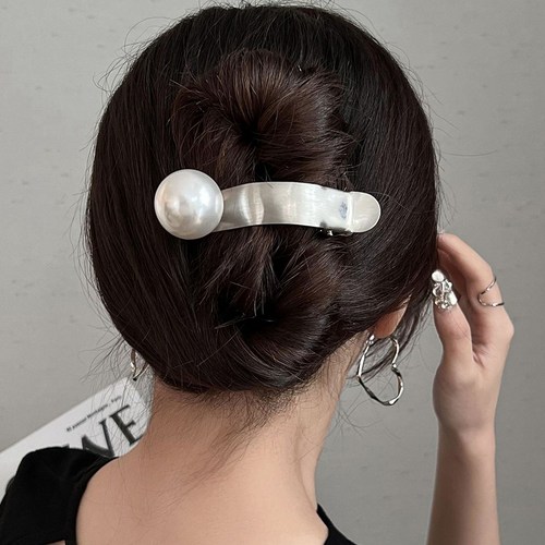 젤루나 메탈 왕 진주 헤어 악어 집게핀 LH-90