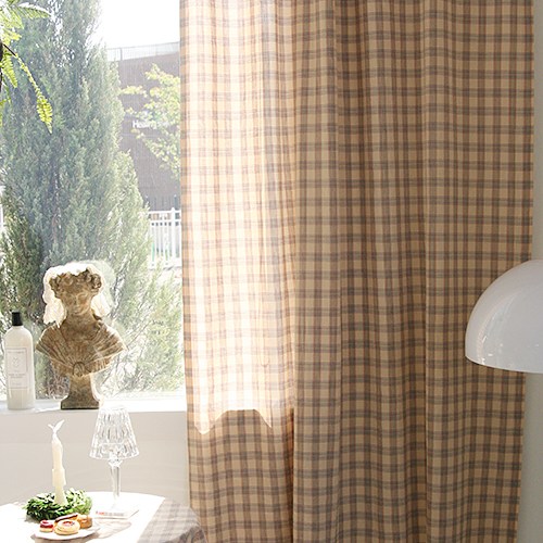 앤코튼 순면 체크 가리개 커튼 핀레일형