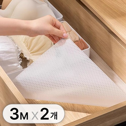 투데이리빙 2개입 세트 3미터 다용도 서랍 방수 매트 주방 선반 서랍장 잘라쓰는 논****** EVA 시트 신발장 옷장 투명 깔개, 화이트, 2개, R98121T(투명 EVA