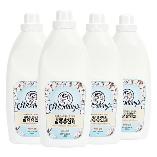 마미스 초고농축 섬유유연제 베이비코튼, 1.05L, 4개
