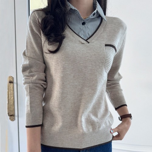 [루시다]미루 셔츠 레이어드 니트