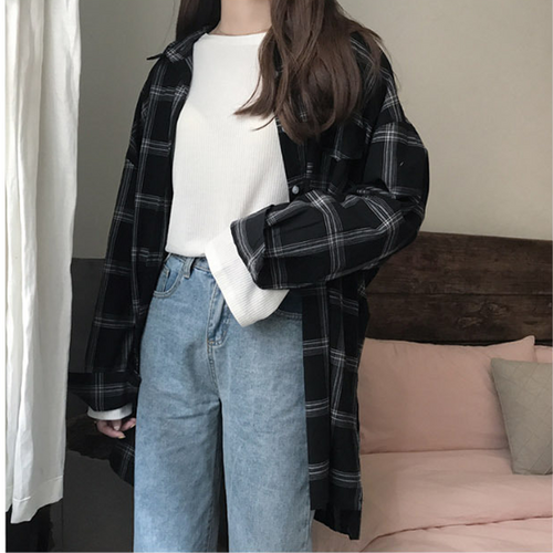 가을체크난방 롱셔츠난방 따뜻한 가을난방 원피스난방 여성남방셔츠