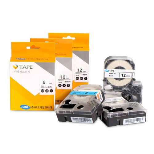 [로드메일코리아] LMK 정품 라벨테이프 12mm사이즈 라벨지, 상세 설명 참조, 색상:12MWK 흰색바탕/검정글씨, 상세 설명 참조