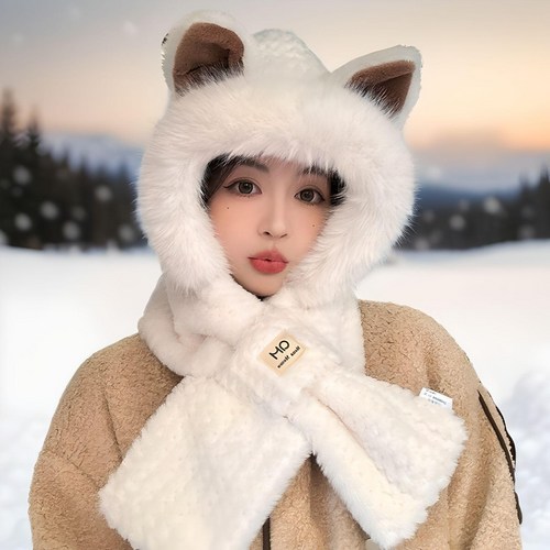 쏘쿨리움 귀여운 여우 귀 후드 머플러 원피스