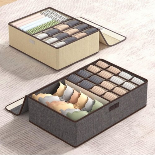 ****** 정리 수납함 칸막이 팬티 양말 브래지어 보관함, 1개, 소형 베이지