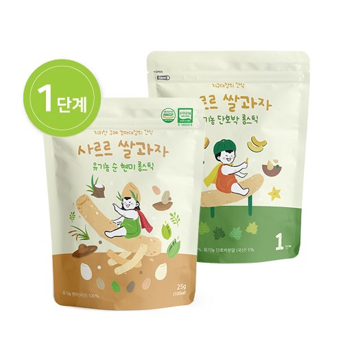 지구대장 유기농 아기간식 사르르 쌀과자 1단계 25g 6입 현미 단호박 자색고구마, 단호박 롱스틱 6입