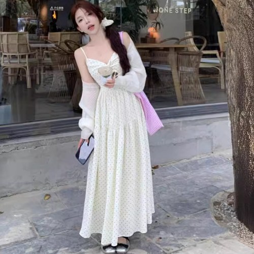 ANYOU 원피스 도트 리본원피스 뷔스티에원피스 25LYQ014