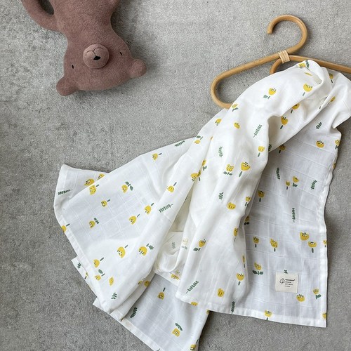 투유모유 노란 꽃 이중 거즈 신생아 아기 여름 가제 블랭킷 담요, 노란 꽃 블랭킷, 옐로우