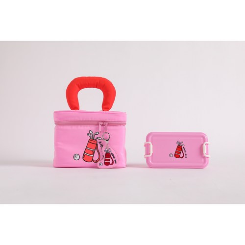 콩콩도시락 간식 도시락통+보냉백 세트, 1세트, 핑크-알바트로스