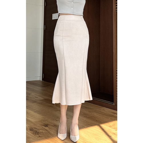 스웨이드 머메이드 롱스커트 라인롱치마