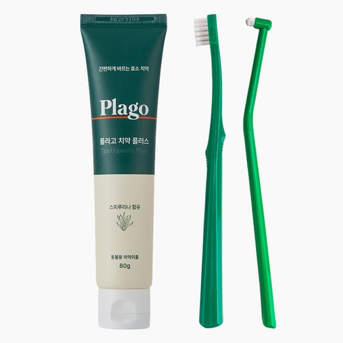 플라고 반려동물 구강관리 세트 플러스치약+기본칫솔+송곳니칫솔, 1세트, 80g