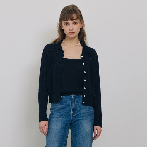 튜드먼트 PUNCHING KNIT CARDIGAN NAVY